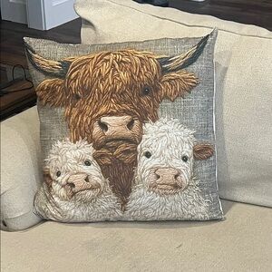 Charming Highland Cow and Calves Throw Pillow Cover
